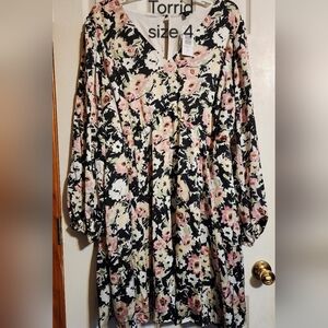 torrid Black Floral Midi Dress with Pink & Cream Blooms